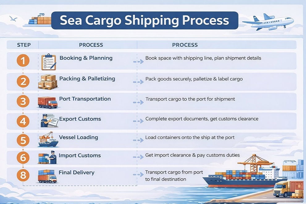 sea cargo shipping process Delhi